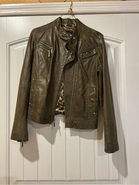 Laundry By Shelli Segal Olive Leather Moto Jacket